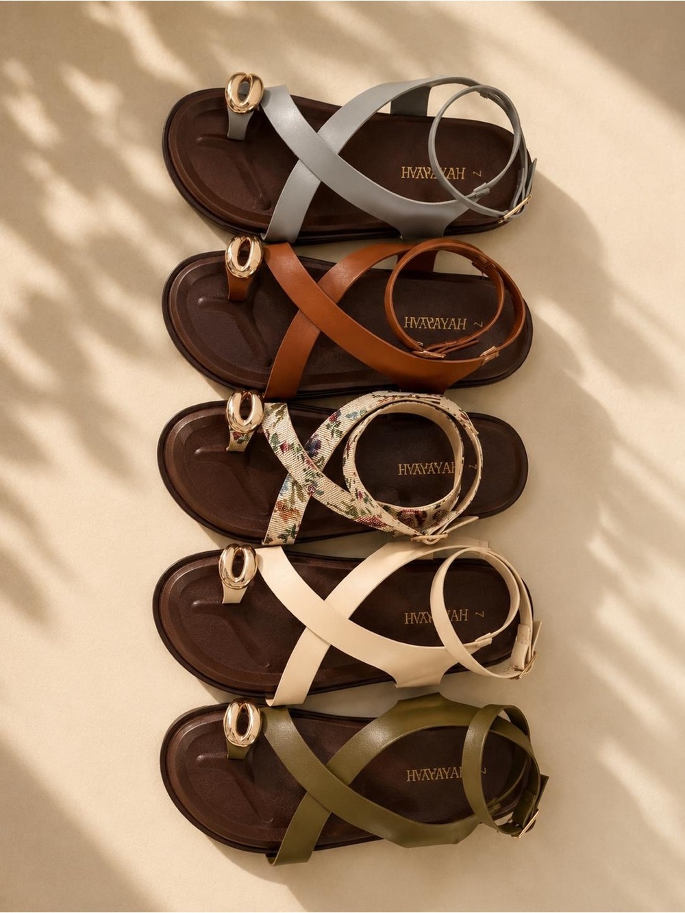 Elegant Olive Cross-Strap Ankle Sandals – Comfortable Toe Ring Flat Sandals - Picture 2 of 4